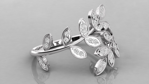 diamond leaf ring white gold